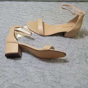 NEW 13.5 NUDE BLOCK HEEL STRAPPY TAN SEXY OPEN TOE NEUTRAL SANDALS 13 1/2 NWT